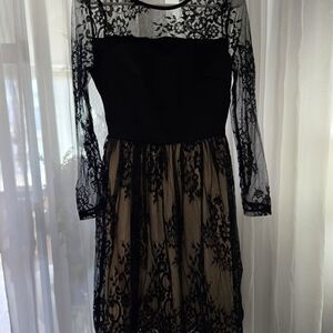 SHEIN Black Lace Dress with Nude Underlay